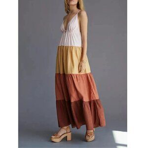 Anthropologie Colorblock Maxi Dress - Pink, Yellow, Brown